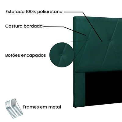 Cabeceira Queen 1,60m Aquilla Veludo Verde Floresta - Pallazio