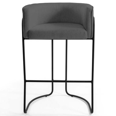 2 Banquetas Base Aço Preto Betina C-03 Cinza Domi