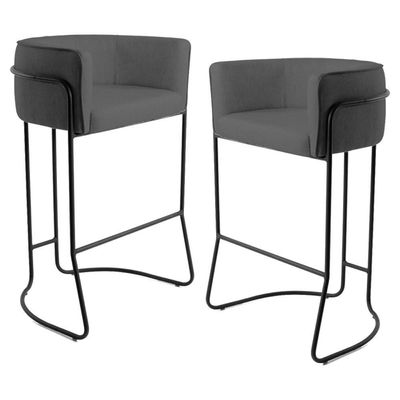 2 Banquetas Base Aço Preto Betina C-03 Cinza Domi