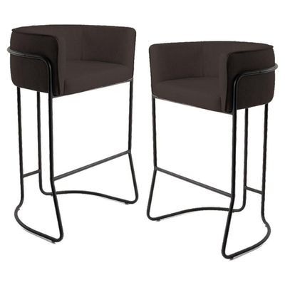 2 Banquetas Base Aço Preto Betina C-34 Marrom Domi