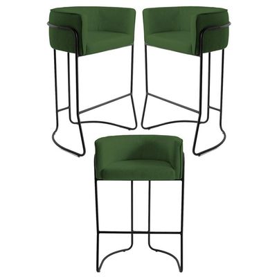 3 Banquetas Base Aço Preto Betina A-89 Verde Domi
