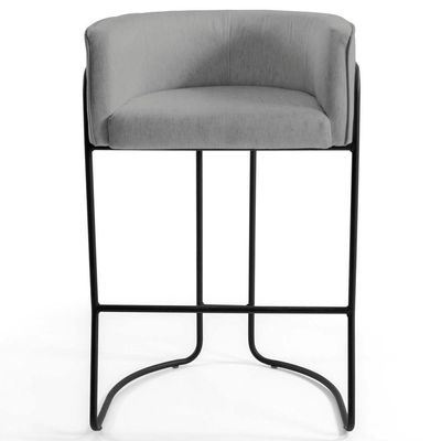 2 Banquetas Base Aço Preto Linho Cinza Escuro Domi
