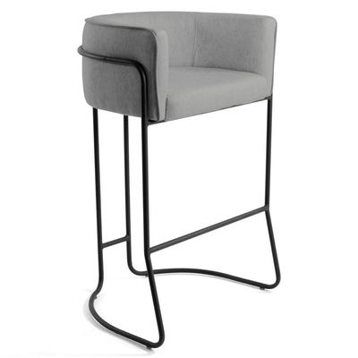 2 Banquetas Base Aço Preto Linho Cinza Escuro Domi