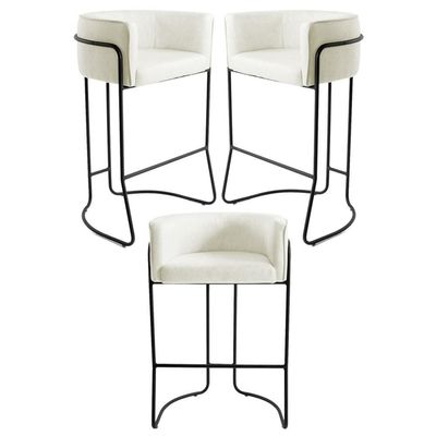 3 Banquetas Base Aço Preto Betina B-309 Veludo Bege Domi