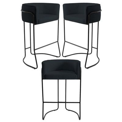 3 Banquetas Base Aço Preto Betina B-300 Veludo Preto Domi