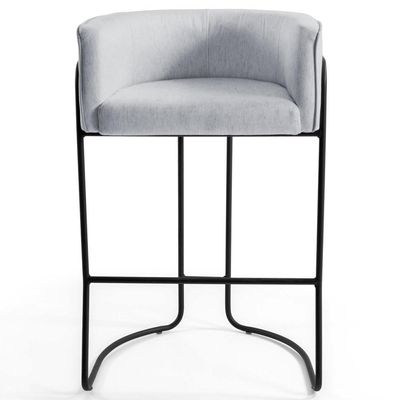 Banqueta Base Aço Preto Betina C-315 Linho Cinza - Domi