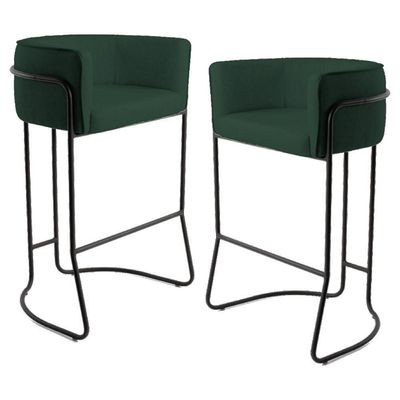 2 Banquetas Base Aço Preto Betina B-303 Veludo Verde Domi