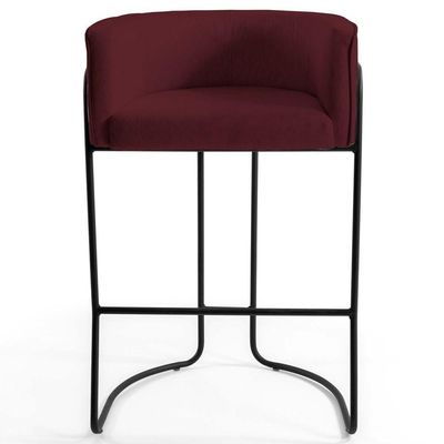 2 Banquetas Base Aço Preto Betina B-278 Veludo Marsala Domi