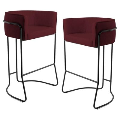 2 Banquetas Base Aço Preto Betina B-278 Veludo Marsala Domi