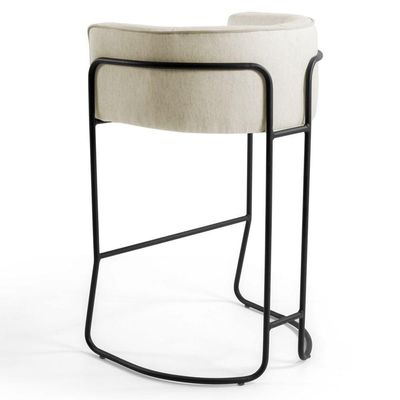 2 Banquetas Base Aço Preto Betina C-107 Linho Creme Domi