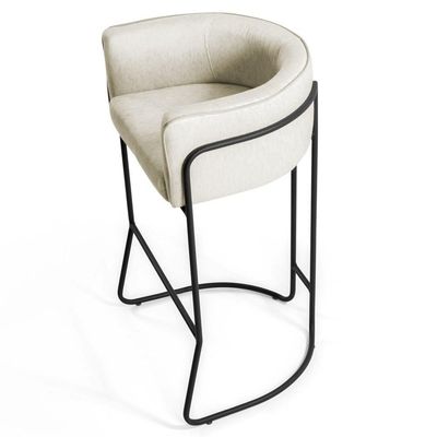 2 Banquetas Base Aço Preto Betina C-107 Linho Creme Domi