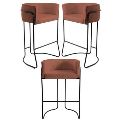 3 Banquetas Base Aço Preto Betina B-235 Linho Laranja Domi