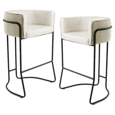 2 Banquetas Base Aço Preto Betina C-107 Linho Creme Domi