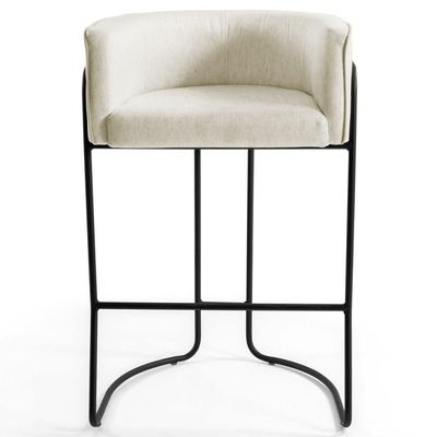 2 Banquetas Base Aço Preto Betina C-107 Linho Creme Domi