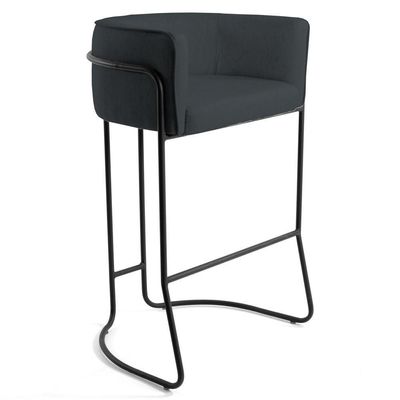 2 Banquetas Base Aço Preto Betina C-465 Linho Chumbo Domi