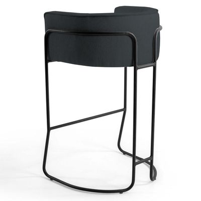 2 Banquetas Base Aço Preto Betina C-465 Linho Chumbo Domi