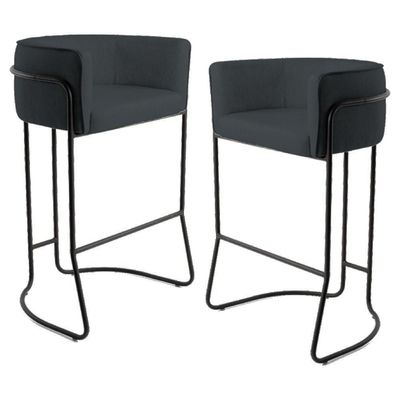 2 Banquetas Base Aço Preto Betina C-465 Linho Chumbo Domi