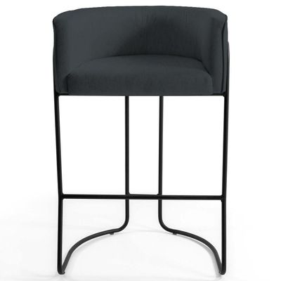 2 Banquetas Base Aço Preto Betina C-465 Linho Chumbo Domi