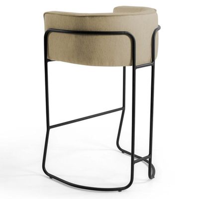 2 Banquetas Base Aço Preto Linho Bege Areia Domi
