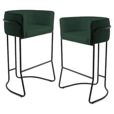 2 Banquetas Base Aço Preto Betina C-117 Linho Verde Domi
