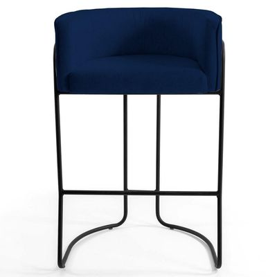 3 Banquetas Base Aço Preto B-304 Veludo Azul Marinho Domi