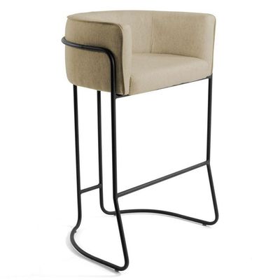 Banqueta Base Aço Preto Betina C-129 Linho Creme