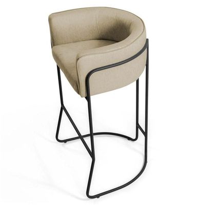 Banqueta Base Aço Preto Betina C-129 Linho Creme