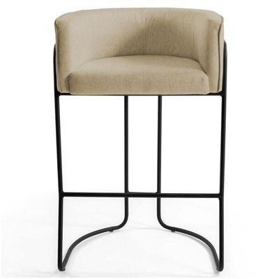 Banqueta Base Aço Preto Betina C-129 Linho Creme