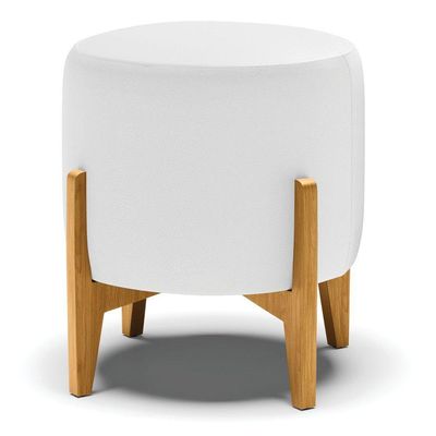 Kit 01 Poltrona E 01 Puff Base Madeira Castanho Branco