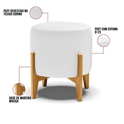 Kit 01 Poltrona E 01 Puff Base Madeira Castanho Branco