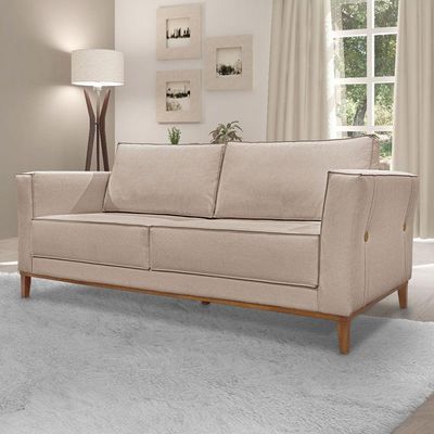 Kit 2 Poltronas e Sofá Living 2 Lugares 1,90m Vega Linho Cas