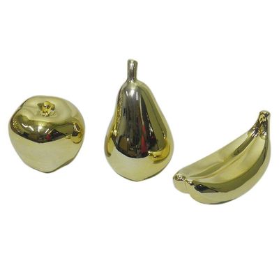 Fruteira Ouro Dourada Banana Maça Pera Decoracao Ceramica