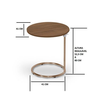 Mesa De Apoio Regulável Base Aço Cobre Estilo Industrial