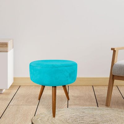 Puff Banqueta Redonda Nina Suede Azul Turquesa