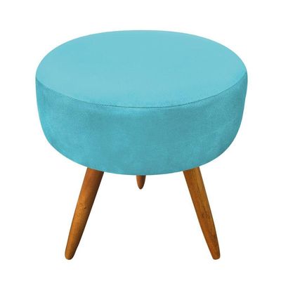 Puff Banqueta Redonda Nina Suede Azul Turquesa