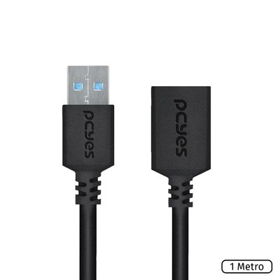 Cabo Extensor USB a 3.0 Macho para USB a 3.0 Fêmea 28AWG Puro Cobre 1 Metro - PUAMF3-1