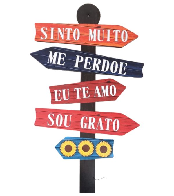 Placa MDF Sinto muito, me perdoe, eu te amo, sou grato