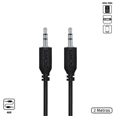 Cabo P2 3.5MM Macho para P2 3.5MM Macho 28AWG Puro Cobre 2 Metros - P35M-2