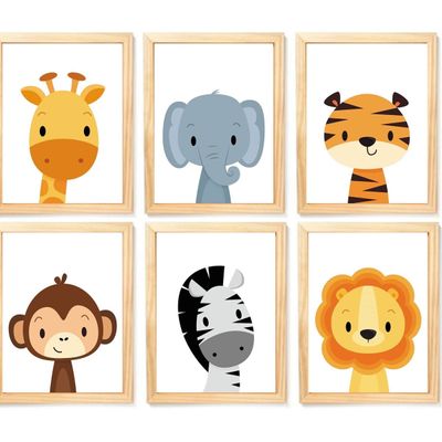 Quadro Infantil Safari 6 un A4 vidro e pendurador