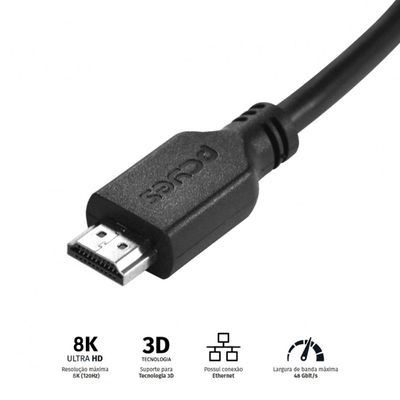 Cabo HDMI ULTRA 2.1 28AWG Puro Cobre 8K 1 Metro - PHM21-1