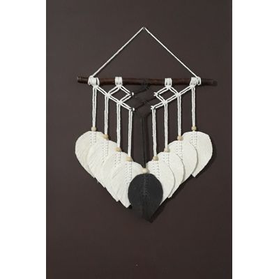 Painel macramê Folhas preto cru