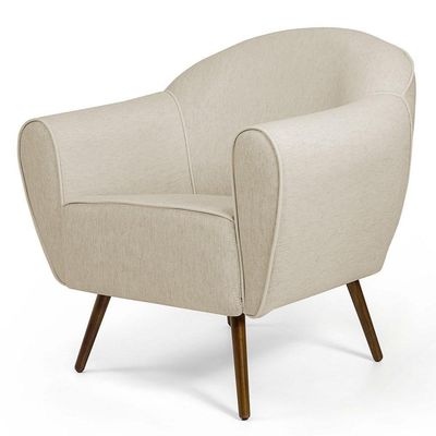 02 Poltronas Nina Pés Palito Madeira C-107 Linho Bege Domi