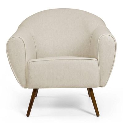 02 Poltronas Nina Pés Palito Madeira C-107 Linho Bege Domi