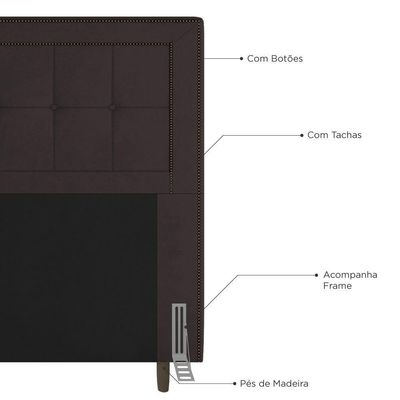Cabeceira Box Solteiro Luxor 90cm Com Tachas E Frame Marrom