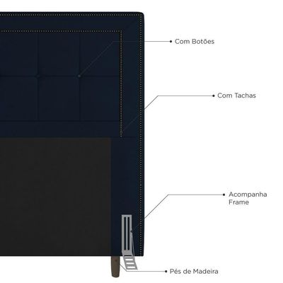 Cabeceira Box Solteiro 90cm Com Tachas E Frame Azul Marinho