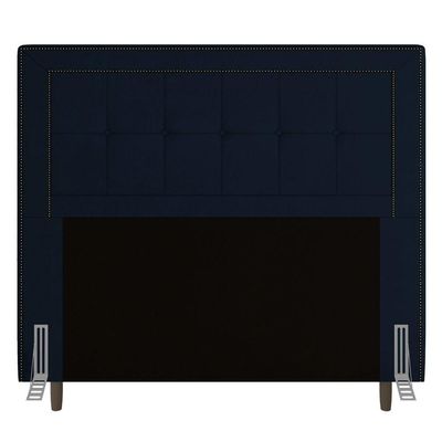 Cabeceira Box Solteiro 90cm Com Tachas E Frame Azul Marinho