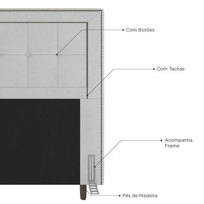 Cabeceira Box Solteiro Luxor 90cm Com Tachas E Frame Branco