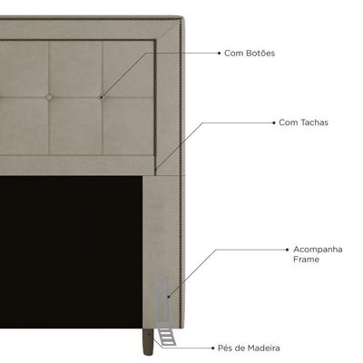 Cabeceira Box Solteiro Luxor 90cm Com Tachas E Frame Bege