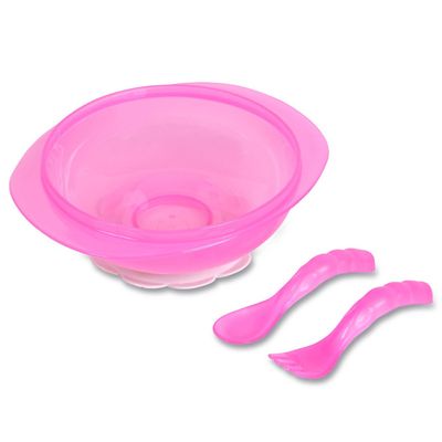 Kit Prato Bowl Dermiwil com Talheres Rosa
