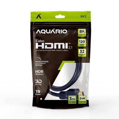 Cabo HDMI Aquario 2.1 8K 3D 19 Pinos 3 Metros - 8K3